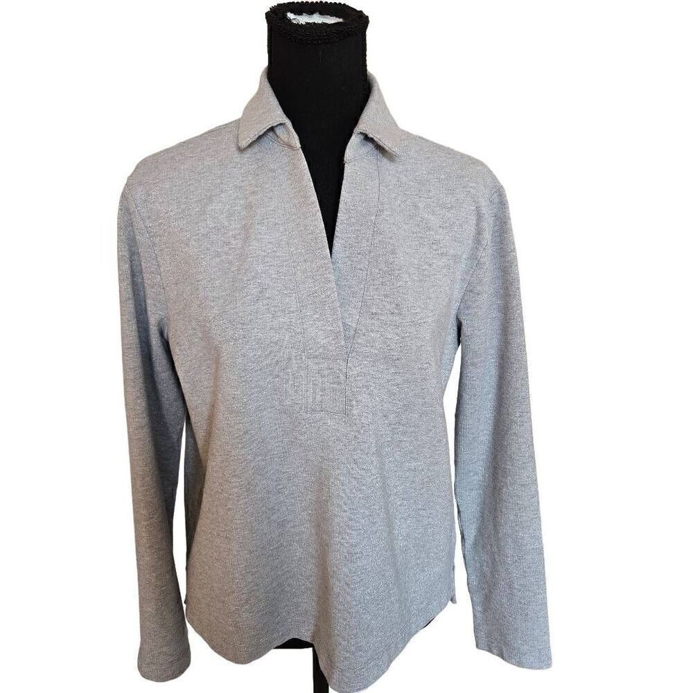 Lilly Pulitzer Womens Glittered Collared V-Neck Long Sleeve Pullover Gray Small